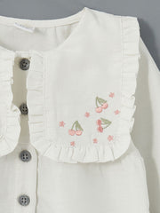 LCW baby Ecru Crew Neck Embroidered Baby Girl Shirt and Tights 2-Pack