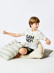 LCW Kids White Crew Neck Boy Shorts Pajama Set