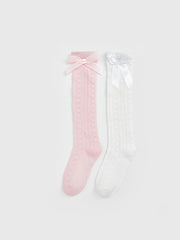 LCW Kids Pink Bow Detailed Girls Knee High Socks 2-Pack