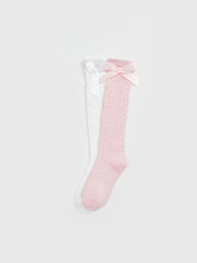 LCW Kids Pink Bow Detailed Girls Knee High Socks 2-Pack
