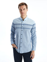 LCWAIKIKI Classic Blue Regular Fit Long Sleeve Striped Poplin Men Shirt