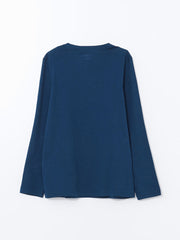 LCW Kids Navy Blue Crew Neck Dinosaur Printed Boys Pajama Set