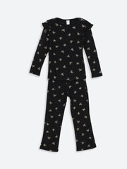 LCW Kids Crew Neck Ribbon Printed Girls Blouse And Leggings 2-Pack