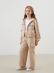 LCW Kids Beige Elastic Waist Girls Cargo Sweatpants