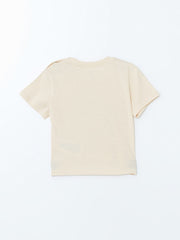 LCW baby Beige Crew Neck Printed Baby Boy T-Shirt and Shorts 2-Pack