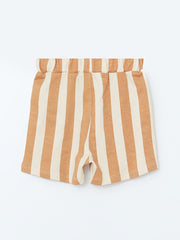 LCW baby Beige Crew Neck Printed Baby Boy T-Shirt and Shorts 2-Pack