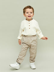 LCW baby Ecru Mandarin Collar Baby Boy T-Shirt and Pants 2-Pack