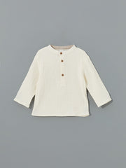 LCW baby Ecru Mandarin Collar Baby Boy T-Shirt and Pants 2-Pack