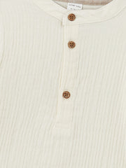 LCW baby Ecru Mandarin Collar Baby Boy T-Shirt and Pants 2-Pack