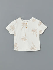 LCW baby Ecru Crew Neck Printed Baby Boy T-shirt and Pants 2-Piece Set