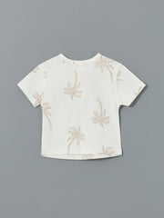 LCW baby Ecru Crew Neck Printed Baby Boy T-shirt and Pants 2-Piece Set