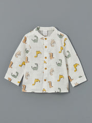 LCW baby Ecru Printed Baby Boy Shirt and Pants 2-Pack