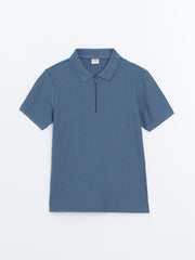 LCW Kids Blue Polo Neck Textured Boy T-Shirt
