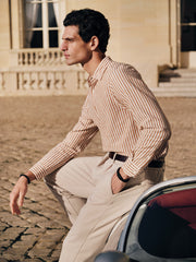 Slim Fit Long Sleeve Striped Poplin Men Shirt