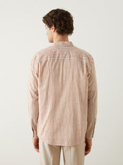 Slim Fit Long Sleeve Striped Poplin Men Shirt