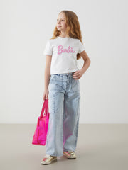 Adjustable Waist Elastic Girls Cargo Jean Pants