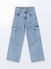 Adjustable Waist Elastic Girls Cargo Jean Pants