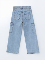 Adjustable Waist Elastic Girls Cargo Jean Pants