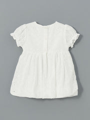 LCW baby Ecru Crew Neck Embroidered Baby Girl Dress