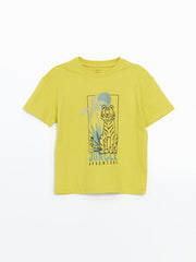 LCW Kids Green Crew Neck Printed Boys T-Shirt