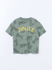 LCW Kids Khaki Crew Neck Printed Boys T-Shirt
