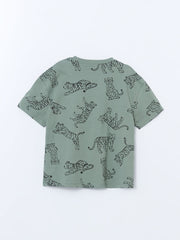 LCW Kids Khaki Crew Neck Printed Boys T-Shirt