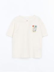 LCW Kids Beige Crew Neck Printed Boy T-Shirt