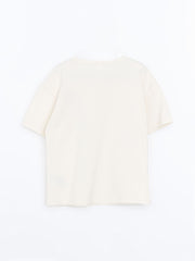 LCW Kids Beige Crew Neck Printed Boy T-Shirt