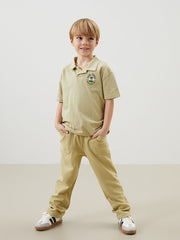 LCW Kids Khaki Resort Collar Printed Boys T-Shirt