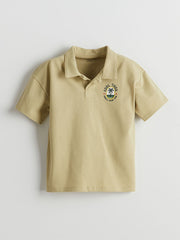 LCW Kids Khaki Resort Collar Printed Boys T-Shirt