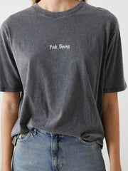 LCW Vision Anthracite Crew Neck Printed Oversize Women T-Shirt