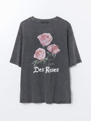 LCW Vision Anthracite Crew Neck Printed Oversize Women T-Shirt