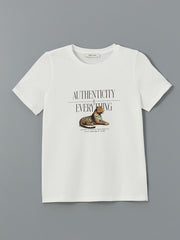 LCW Vision Ecru Crew Neck Leopard Printed Women T-Shirt