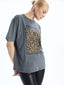 LCW Vision Anthracite Crew Neck Leopard Patterned Women T-Shirt
