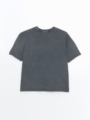 LCW Vision Anthracite Crew Neck Leopard Patterned Women T-Shirt