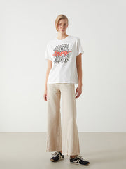 LCW Vision Ecru Crew Neck Printed Women T-Shirt