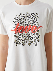 LCW Vision Ecru Crew Neck Printed Women T-Shirt