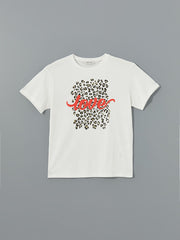 LCW Vision Ecru Crew Neck Printed Women T-Shirt