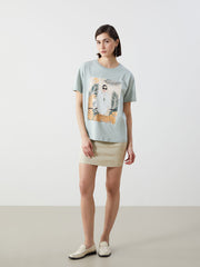 LCW Vision Green Crew Neck Printed Women T-Shirt