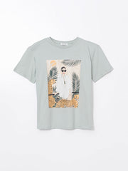 LCW Vision Green Crew Neck Printed Women T-Shirt