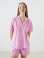 LCW Young Shirt Collar Striped Women Shorts Pajama Set