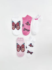 LCW Kids Ecru Patterned Girls Booties Socks 5-Pack