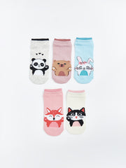 LCW Kids Gray Patterned Girls Booties Socks 5-Pack