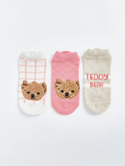 Bear Teddy Patterned Girls Booties Socks 5-Pack