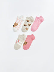 Bear Teddy Patterned Girls Booties Socks 5-Pack