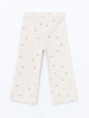 LCW Kids Ecru Elastic Waist Floral Girl Trousers