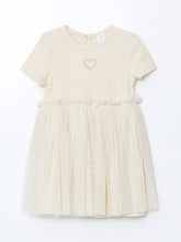 LCW Kids Beige Embroidered Combed Tulle Girl Dress