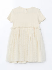 LCW Kids Beige Embroidered Combed Tulle Girl Dress