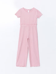 LCW Kids Pink Crew Neck Girl Jumpsuit