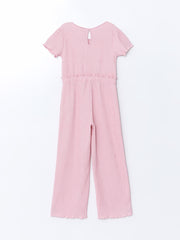 LCW Kids Pink Crew Neck Girl Jumpsuit